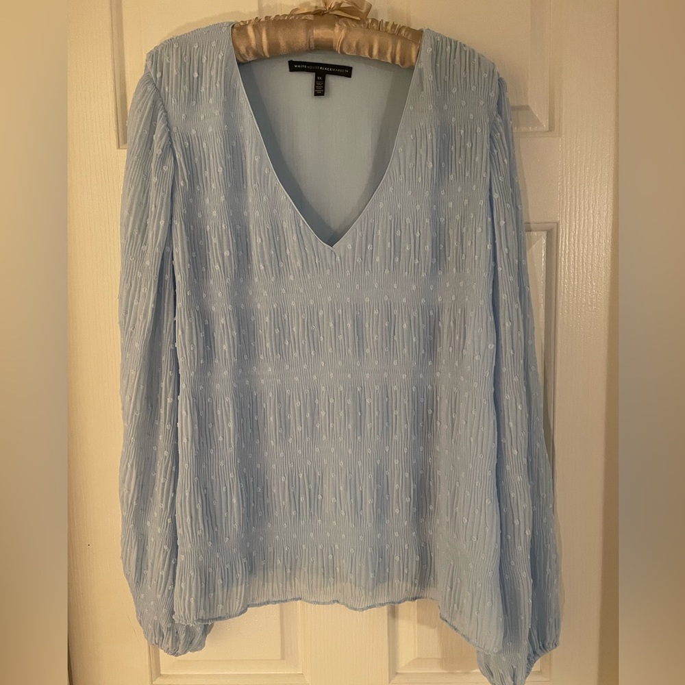 Women’s WHBM Pastel Blue Long Sleeve Clip Dot Blouse. XL. EUC